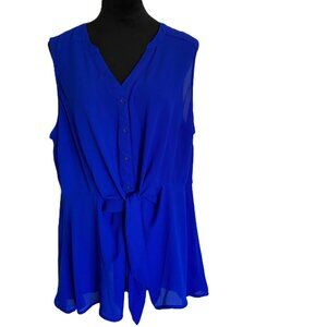 Torrid SZ 2X Blue Sleeveless Button-Down Blouse with Ties